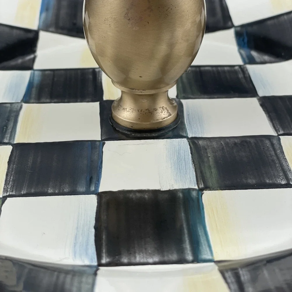 MacKenzie-Childs Courtly Check Enamel Brass Two-Tier Sweet Stand 11